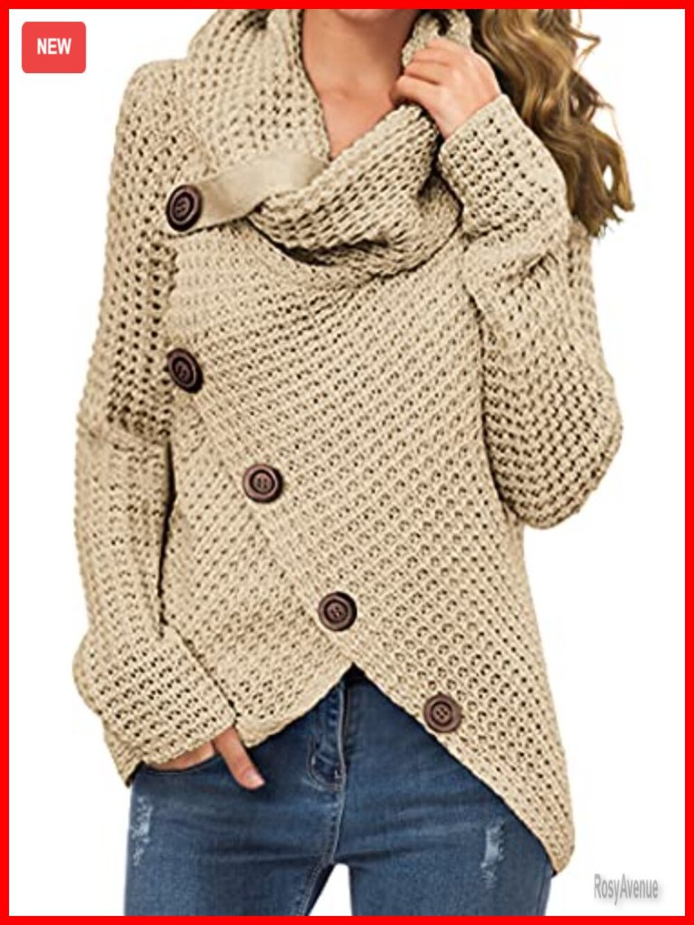 Chunky Knit Cowl Neck Sweater Pullover Women's Acrylic